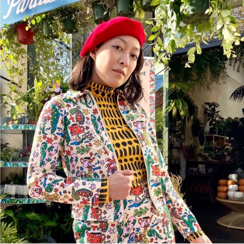 NWOT Nooworks full zip bug out Garden print Colorful Patterned Jacket M